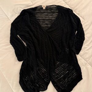 Women's Black Open-Knit Sweater Cardigan